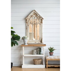 35.5" x 14" x 32" Distressed White and Natural Wood Shelf Tray, French Country Console Table W2078141936