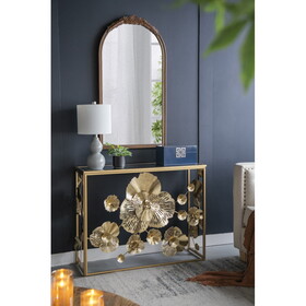 39.5" x 12" x 30.5" Gold Console Table with Mirrored Glass Top, Modern Entryway Table for Living Room Foyer Entryway W2078141937