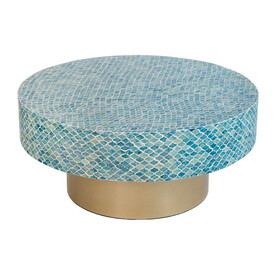 35x35x16" Unique Hyperion Capiz Inlay Drum Coffee Table with Gold Pedestal Base W2078P154259