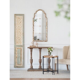 22" x 48" Large Cream & Gold Framed Wall Mirror, Wood Arched Mirror with Decorative Window Look for Living Room, Bathroom, Entryway W2078P155651