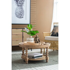 D29.7" x 16.5"Round 2-Tiered Side Tabel, Natural End Tabel for Lving Room Bedroom Entryway, Brown P-W2078141934