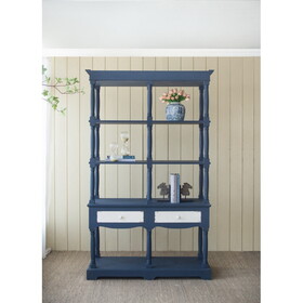 51x19.5x81.5", Blue Four Tiered Wooden Shelf with Two Drawers, Farmhouse Wood Bookcase Display Storage Shelf Etageres W2078P170345