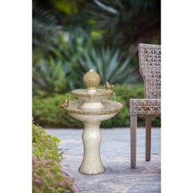 15.7x15.7x26.4" Decorative Two-Tiered White Outdoor Water Fountain with Bird Accents