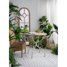 D31.5x31.5" Round Wooden Table with Metal Scrollwork Legs, White W2078P201127