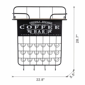 22.8x5.5x28.7" Black Floating Coffee Bar Shelf with Coffee Pod Holder, Hooks and Storage Shelf W2078P223138