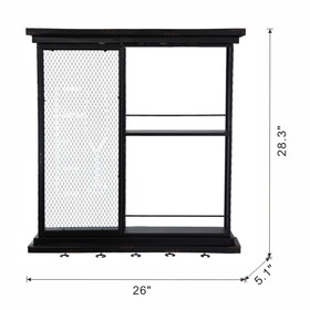 26x5.1x28.3" Black Floating Wine Bar Shelf with Glass Holder and Display Shelves W2078P223144