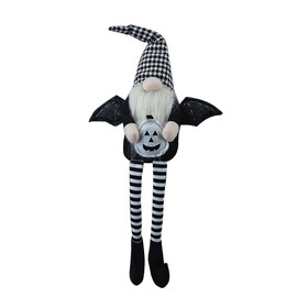 4.3x3.5x23.5" Fabric Sitting Black Gnome with Wings & Black-White Plaid Hat, for Halloween Decor W2078P237629