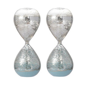 Set of 2, 3.2x3.2x8" Peleus 30-Minute Silvered Hourglass, Jade Sand W2078P278417