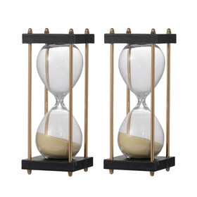 Set of 2, 3x3x7" Spellman 15-minute Hourglass, framed with an Metal stand, Tan W2078P278802