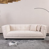 WKS13 Mid-century modern style: simple white sofa, small square design, velvet fabric texture smooth, retro fashion, solid wood feet, 2 people design W2085P173252