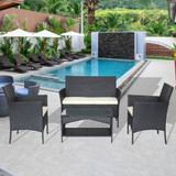 Patio Outdoor Rattan Furniture -4 Piece Loveseat +2 Armchair+Coffie Table for Garden 4 pc Garden Patio Furniture - -White Cushion W20901064