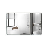 40x30inch Brushed Silver Rounded Corner Rectangle Bathroom Mirror for Wall Metal Frame Wall Mounted Bathroom Mirror Vanity Bathroom Mirror(Horizontal & Vertical) W2091126976