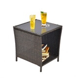 Outdoor Side Coffee Table with Storage Shelf,All Weather PE Rattan and Steel Frame,Patio Furniture Square,Bistro Table for Garden Porch,Backyard Pool Indoor (Black Gold) W2099P144764
