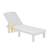Outdoor Chaise Lounge Lounge Chairs Lying in Bed, Set of 1 for Pool Recliners with Reclining Adjustable Backrest and Side Tray,Outside Plastic Lounge Chairs for Patio Pool Garden Beach (White)