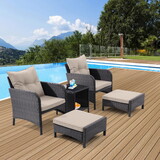 5 Piece Outdoor Patio Furniture Set,All Weather PE Rattan Conversation Chairs with Armrest and Removable Cushions,Ottomans and Storage Coffee Table for Poolside Garden Balcony Deck(Dust Grey)