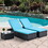 Outdoor Patio Chaise Lounge Chair,Lying in bed with PE Rattan and Steel Frame,PE Wickers,Pool Recliners with Elegant Reclining Adjustable Backrest and Removable Cushions Sets of 3(Brown+Blue)
