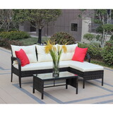 Outdoor patio Furniture sets 3 piece Conversation set wicker Ratten Sectional Sofa with Seat Cushions(Beige Cushion) W209S00008