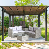 4 Piece Patio Sectional Wicker Rattan Outdoor Furniture Sofa Set with Storage Box Grey W209S00014