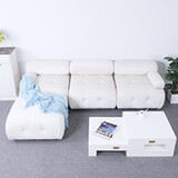 Modular Sectional Sofa Couch, L Shaped Cloud Couch with Reversible Ottoman Convertible Button Tufted Velvet Fabric Couches for Living Room, DIY Combination,cream W2100S00002