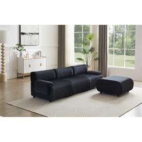 105" Lambswool Large 3 Seater Couch, Modern Modular L Shaped Convertible Sectional Sofa with Movable Ottoman, Deep Seat Cloud Couches for Living Room Apartment Office Black
