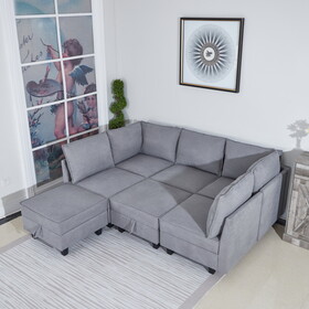 7 seat couch Woven Fabric 7 Seater Sectional Sofa with Storage Grey