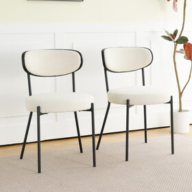 Boucle modern kitchen dining chair Bentwood covered with ash veneer Chair back, metal with black powder coated leg chair, Kitchen Dining Room and living room (set of 2)