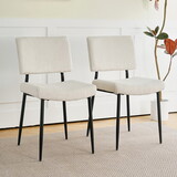 Modern Beige simple dining chair Fabric Upholstered Chairs home bedroom stool back dressing chair black metal legs(set of 2)
