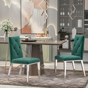 Luxury Home Furniture Dinning Room Chairs Chrome Legs Green Velvet Fabric Dining Chairs (Set of 2) W21037587