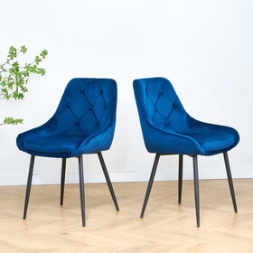 Modern Blue Velvet Dining Chairs, Fabric Accent Upholstered Chairs Side Chair with Black Legs for Home Furniture Living Room Bedroom Kitchen Dinning room(set of 2)