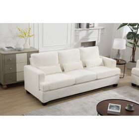 88.4" Length Modern Sofas Couches for Living Room, Sofas & couches with Square Armrest, Removable back Cushion and 3pcs waist pillow (White&Gray Fabric) W2108133662