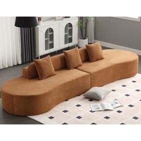 Modern curved combination sofa, terrycloth fabric sofa, minimalist sofa in living room, apartment, no assembly required, three pillows,Browm
