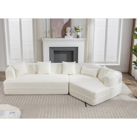 Modular Living room sofa set, modern sofa, salon upholstered sleeper sofa, 2 PC free combination, round fiber fabric, anti-wrinkle fabric, Extended edition, Creamy-white W2108S00070