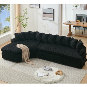 127" Large Sectional Sofa,Elegant Curved Design,High-Resilience Foam,Ten Back Cushions,L-Shape Left Sofa,No assembly Required, (Black-Soft Corduroy Fabric) W2108S00118