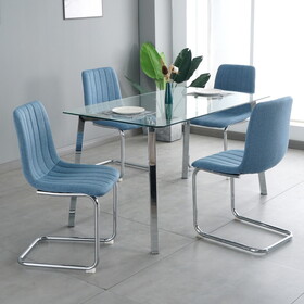 Dining furniture 51.1" Table with four chairs,0.3" Clear tempered glass with chrome metal legs,fabric chair with chrome metal legs. W210S00044