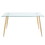 Modern Kitchen Glass dining table 63" Rectangular Tempered Glass Table top, Clear Dining Table Metal Legs, wood grain legs W210S00073