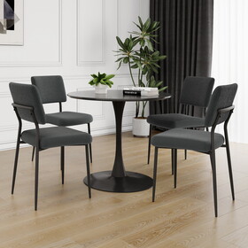 Modern grey simple velvet dining chair fabric upholstered chair Family bedroom stool back dressing, black round table set, chair black metal legs (set of 5)