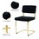 Modern and simple table with a glass round table and four chairs. Transparent tempered glass table top, gold-plated table legs, bow chair legs (set of 5) W210S00170