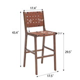 Hengming saddle leather woven bar chair with solid wood legs, suitable for living room, kitchen and other leisure areas P-W212106057