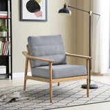 Home Accent Chair Mid-Century Modern Chair Upholstered Lounge Arm Chair with Solid Wood Frame & Soft Cushion for Living Room, Bedroom, Belcony, Gray W2121P147493