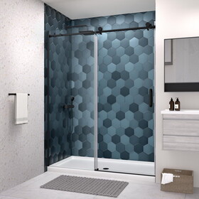 Glass shower door, sliding door, with 5/16" tempered glass and Matted black finish