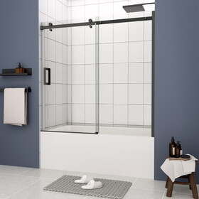 Bathtub shower door, sliding door, with 5/16" tempered glass and Matted black finish 6058 W2122P167018