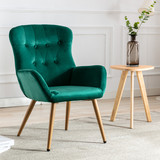 Hengming Accent Chair Tufted Button Wingback Vanity Chair with Arms Upholstered Tall Back Desk Chair with Metal Legs for Living Room Bedroom Waiting Room (Green) W21238248