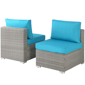 Outdoor Garden Patio Furniture 2-Piece PE Rattan Wicker Sectional Cushioned Sofa Chair with Cushions W21311905