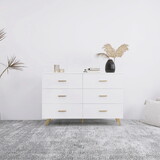 High Glossy Surface 6 Drawers Chest of Drawer with Golden Handle and Golden Steel Legs White Color Vanity W2139134915