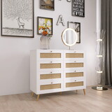 White Color 8 Drawers Chest of Drawers with Rattan Drawer Face Golden Legs and Handles W2139142764