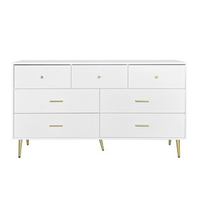 Seven Drawers Large Chest of Drawer Cabinet with Golden Handle and Golden Legs White Color W2139P143414