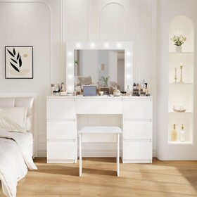 Large White Vanity Tables with Mirror and Light