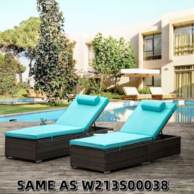 Same as W213S00038 & W213S00075: Outdoor PE Wicker Chaise Lounge - 2 Piece Patio Brown Rattan Reclining Chair Beach Pool Adjustable Backrest Recliners with Side Table and Comfort Head Pill