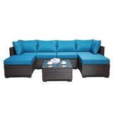Outdoor Garden Patio Furniture 7-Piece PE Rattan Wicker Cushioned Sofa Sets and Coffee Table, patio furniture set;outdoor couch;outdoor couch patio furniture;outdoor sofa;patio couch W213S00040