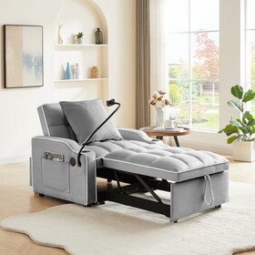 3-in-1 Sofa Bed, Convertible Sleeper Chair Sofa Bed Adjustable Pull Out Sleeper Chair Bed Multi-Pockets Folding Sofa Bed for Living Room Bedroom Small Space (Grey) W2151142230